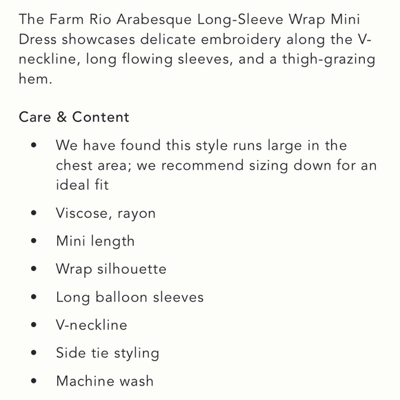 FARM RIO ANTHROPOLOGIE NWT Arabesque Long Sleeve Wrap Mini Dress XS Floral Print - Picture 12 of 12